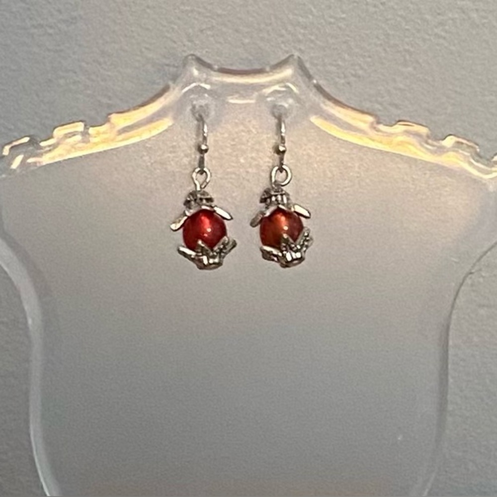 NEW Red Polaris bead earrings with bead caps